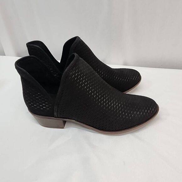 Lucky Brand Size 9 W Baley Perforated Chop Out Booties Wide Black Suede New - Picture 3 of 8